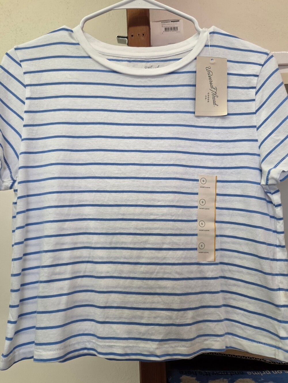 White & Light Blue Striped Crewneck Croptop by Universal Thread